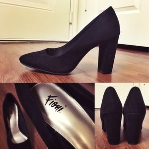 Fioni Black Suede Chunky Heel - Size 9